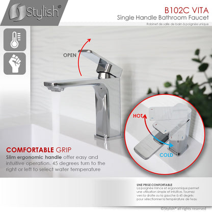 Stylish Vita Single Handle 6" Bathroom Faucet for Single Hole Brass Basin Mixer Tap, Polished Chrome Finish B-102C