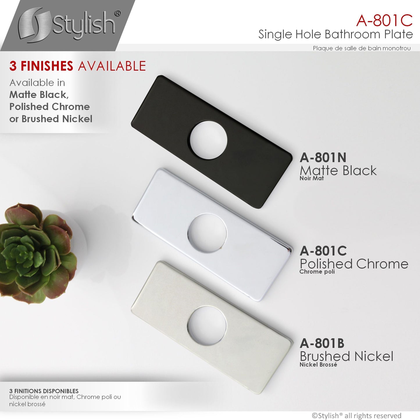 Stylish Single Hole Bathroom Faucet Plate in Polished Chrome Finish A-801C