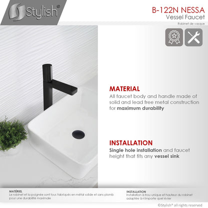 Stylish Nessa Single Handle 12" Bathroom Vessel Sink Faucet, Matte Black Finish B-122NC