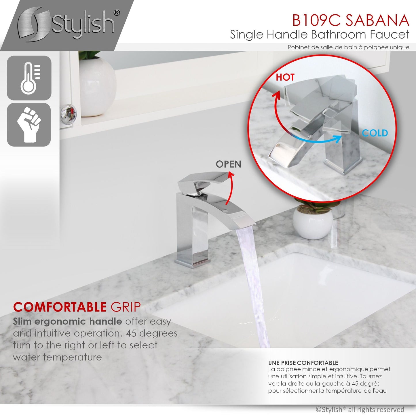 Stylish Sabana Single Handle 7" Bathroom Faucet for Single Hole Brass Basin Mixer Tap, Polished Chrome Finish B-109C