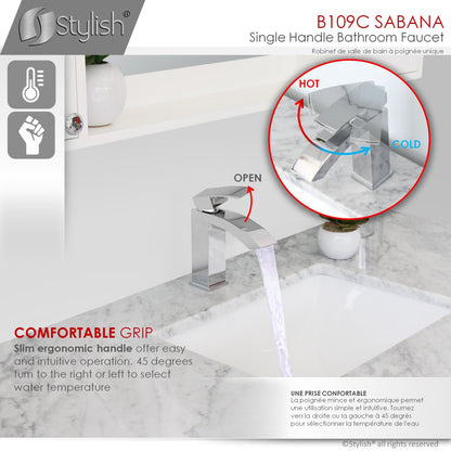 Stylish Sabana Single Handle 7" Bathroom Faucet for Single Hole Brass Basin Mixer Tap, Polished Chrome Finish B-109C