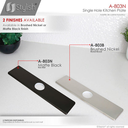 Stylish Kitchen Faucet Plate Hole Cover Deck Plate Escutcheon in Matte Black Finish A-803N