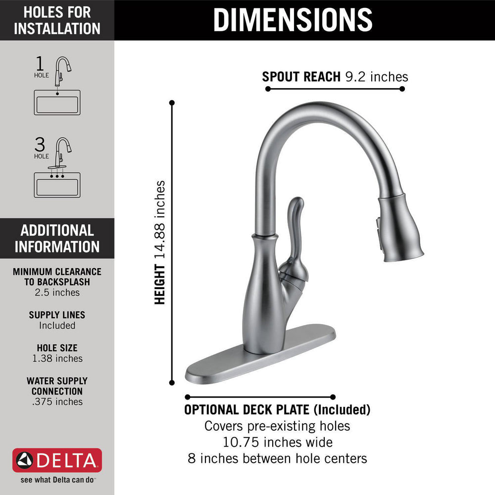 Delta LELAND Single Handle Pull-Down Kitchen Faucet with ShieldSpray Technology- Arctic Stainless