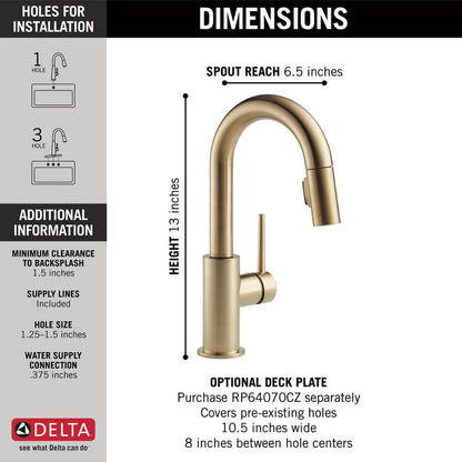 Delta TRINSIC Single Handle Pull-Down Bar / Prep Faucet- Champagne Bronze