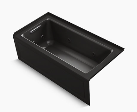 Kohler Archer 60" x 30" alcove whirlpool bath with integral flange and left-hand drain - Black Black