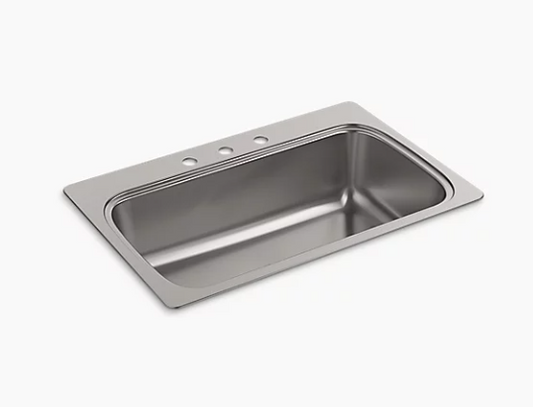 Kohler Verse 33" X 22" X 9-5/16" Top-mount Single-bowl Kitchen Sink With 3 Faucet Holes