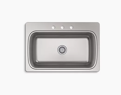 Kohler Verse 33" X 22" X 9-5/16" Top-mount Single-bowl Kitchen Sink With 3 Faucet Holes