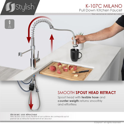 Stylish Milano 17.5" Kitchen Faucet Single Handle Pull Down Dual Mode Lead Free Polished Chrome Finish