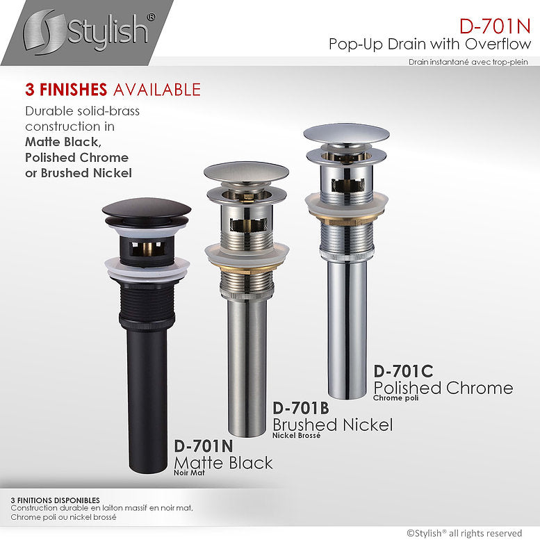 Stylish Pop-Up Drain with Overflow D-701N