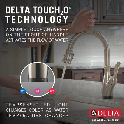 Delta LELAND Single Handle Pull-Down Kitchen Faucet with Touch2O and ShieldSpray Technologies- Spotshield Stainless
