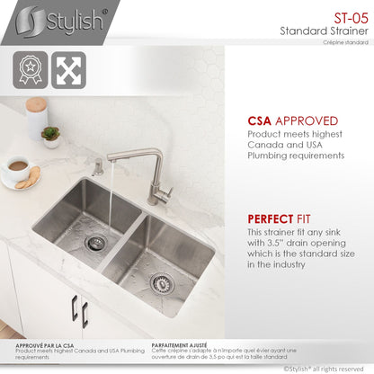 Stylish 3.5" Stainless Steel Strainer with Removable Basket, Strainer Assembly ST-05