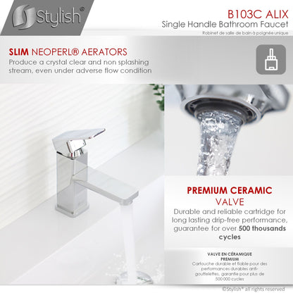 Stylish Alix Single Handle 6" Bathroom Faucet for Single Hole Brass Basin Mixer Tap, Polished Chrome Finish B-103C