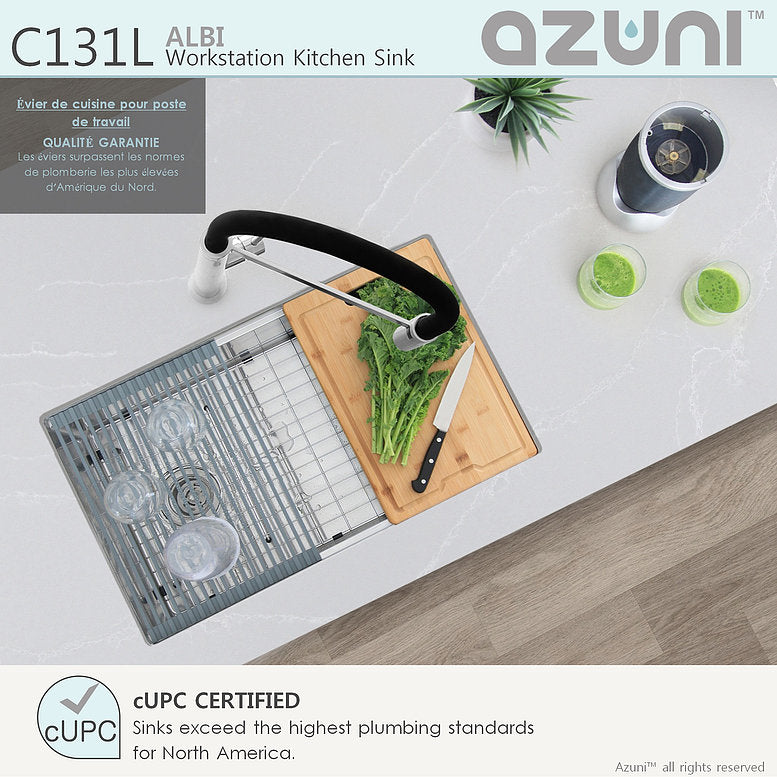 Stylish Azuni Albi 30" x 19" Reversible Undermount Workstation Single Bowl Kitchen Sink C131L