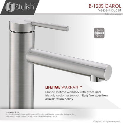 Stylish Carol 11.62" Bathroom Vessel Faucet Single Handle Brushed Stainless Steel Finish B-123S