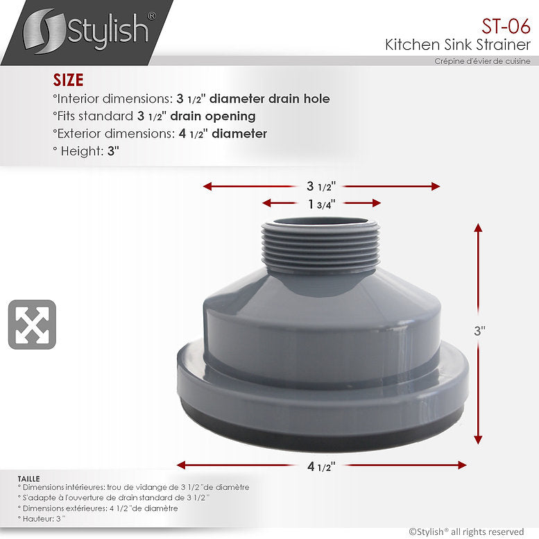 Stylish 3.5" Pearl Black Stainless Steel Kitchen Sink Strainer with Removable Basket, Strainer Assembly ST-06
