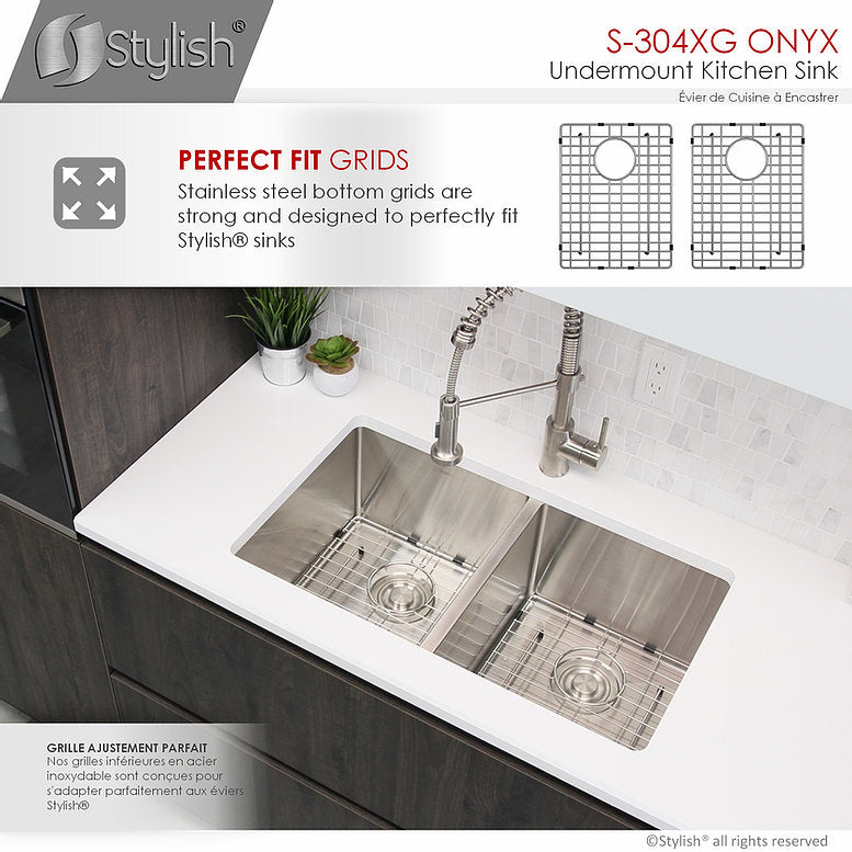 Stylish Onyx 30" x 18" Double Bowl Undermount Stainless Steel Kitchen Sink S-304XG