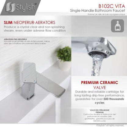 Stylish Vita Single Handle 6" Bathroom Faucet for Single Hole Brass Basin Mixer Tap, Polished Chrome Finish B-102C