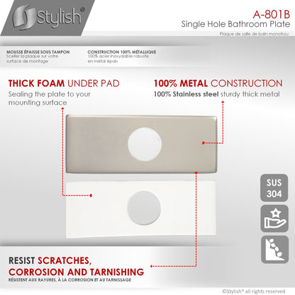 Stylish Single Hole Bathroom Faucet Plate in Brushed Nickel Finish A-801B