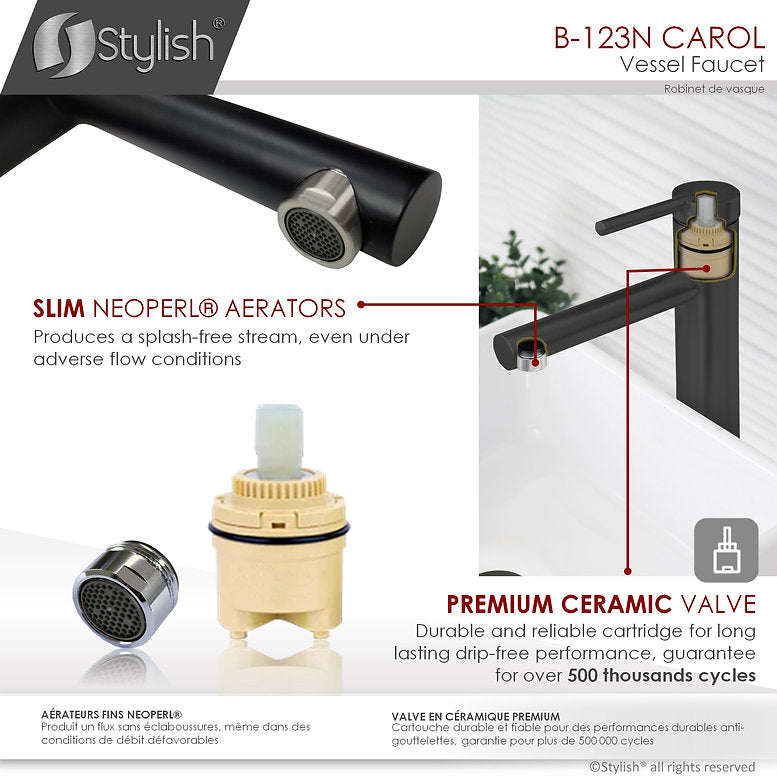 Stylish Stylish Carol Bathroom Faucet Single Handle Matte Black Finish B-123N