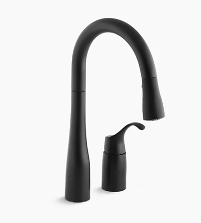 Kohler Simplice Two-hole Kitchen Sink Faucet With 14-3/4" Pull-down Swing Spout, Docknetik Magnetic Docking System, and a 3-function Sprayhead Featuring Sweep Spray - Matte Black