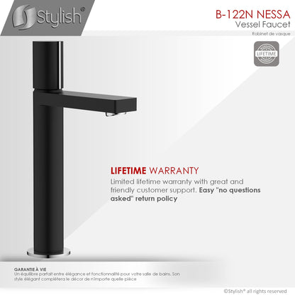 Stylish Nessa Single Handle 12" Bathroom Vessel Sink Faucet, Matte Black Finish B-122NC
