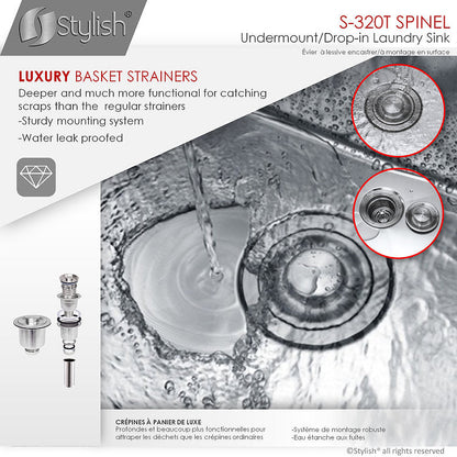 Stylish Spinel 22" x 18" Stainless Steel Single Bowl Undermount Laundry Sink S-320T