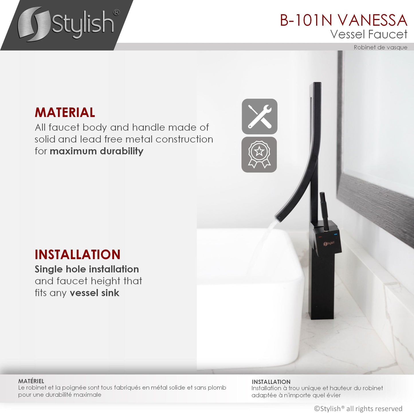 Stylish Vanessa 17.5" Bathroom Faucet Single Handle Matte Black Finish B-101N