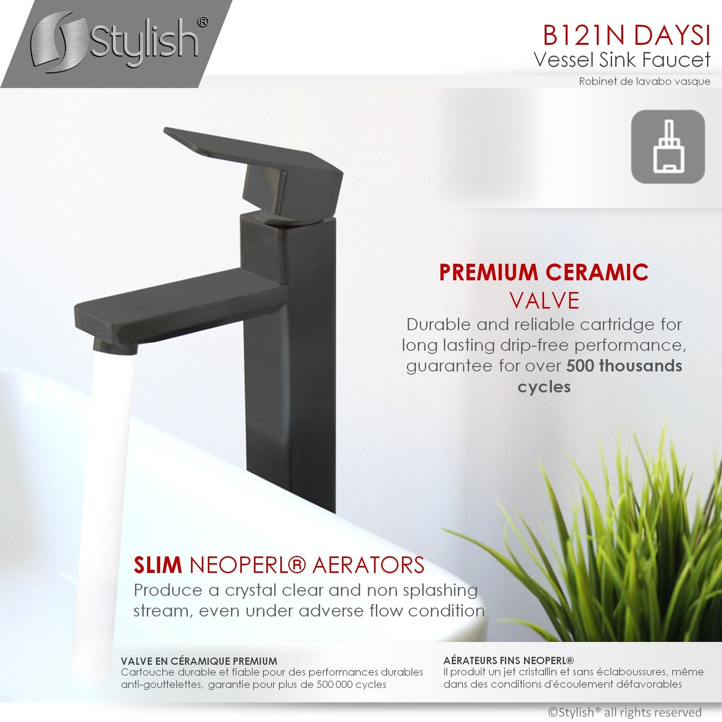 Stylish Daysi 12" Single Hole Single Handle Vessel Bathroom Faucet in Matte Black B-121N