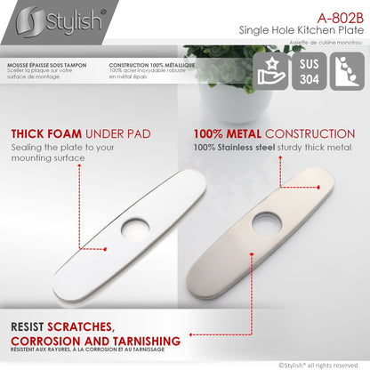 Stylish Kitchen Faucet Plate in Stainless Steel in Brushed Nickel Finish A-802B