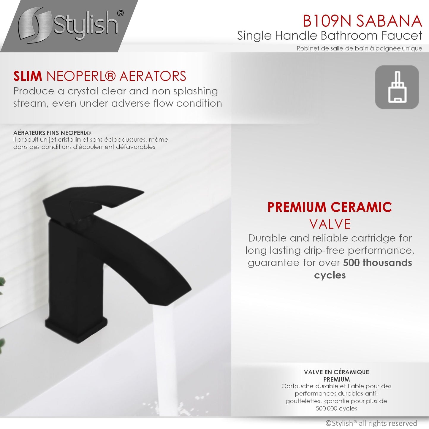 Stylish Sabana Single Handle 7" Bathroom Faucet for Single Hole Brass Basin Mixer Tap, Matte Black Finish B-109N