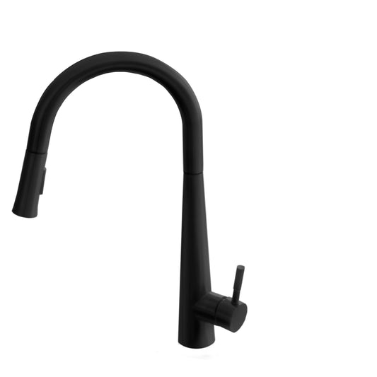 Stylish Siena 17" Kitchen Faucet Single Handle Pull Down Dual Mode Stainless Steel in Matte Black Finish K-135N