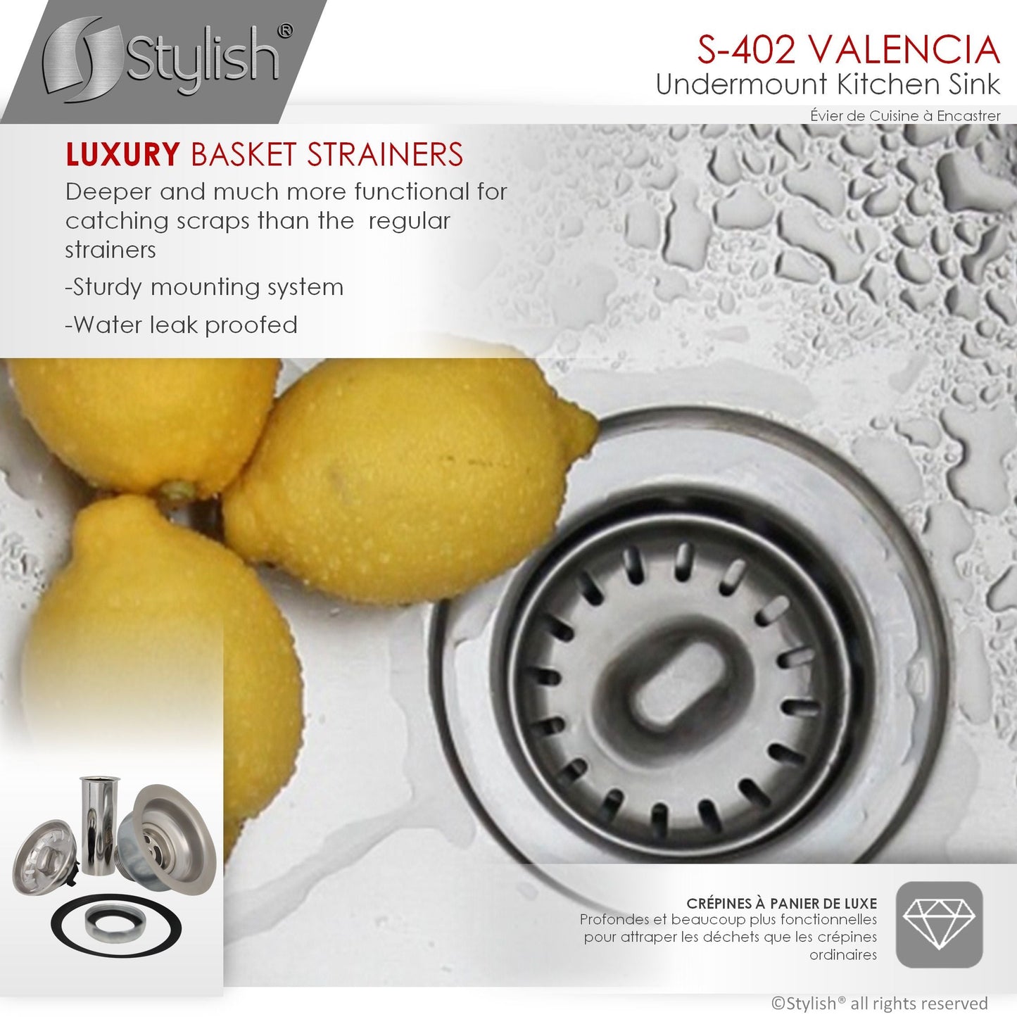 Stylish Valencia 31.13" x 18" Single Bowl Undermount Stainless Steel Kitchen Sink S-402