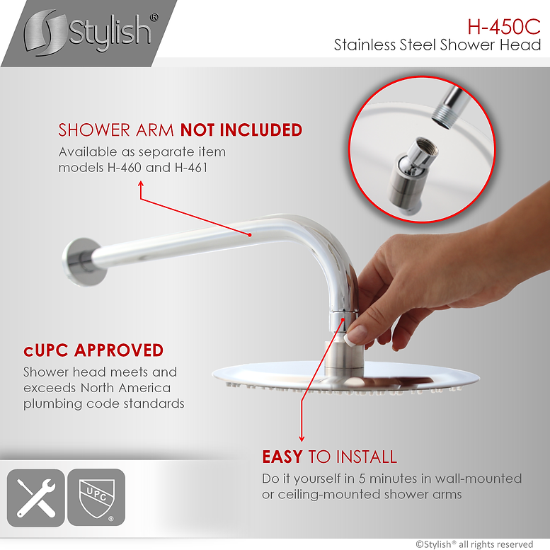 Stylish 8" Round Shower Head H-450C