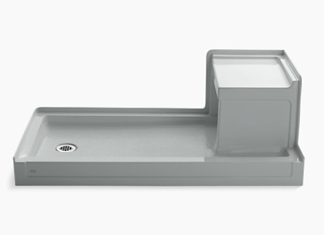 Kohler Tresham 60" x 32" single threshold left-hand drain shower base with integral right-hand seat - Ice Grey
