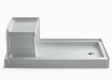 Kohler Tresham 60" x 32" single threshold right-hand drain shower base with integral left-hand seat - Ice Grey