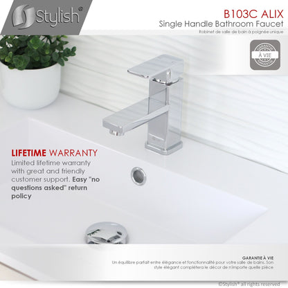 Stylish Alix Single Handle 6" Bathroom Faucet for Single Hole Brass Basin Mixer Tap, Polished Chrome Finish B-103C