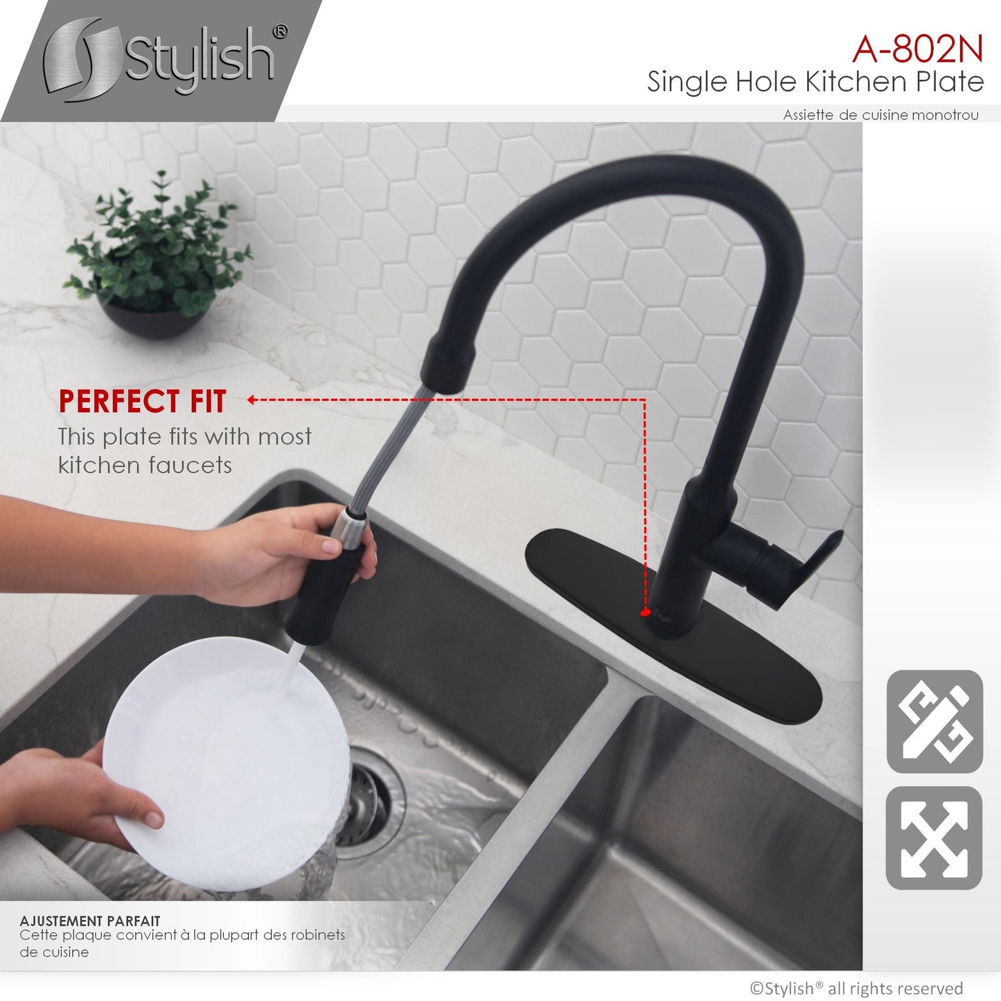 Stylish Kitchen Faucet Plate in Stainless Steel in Matte Black Finish A-802N