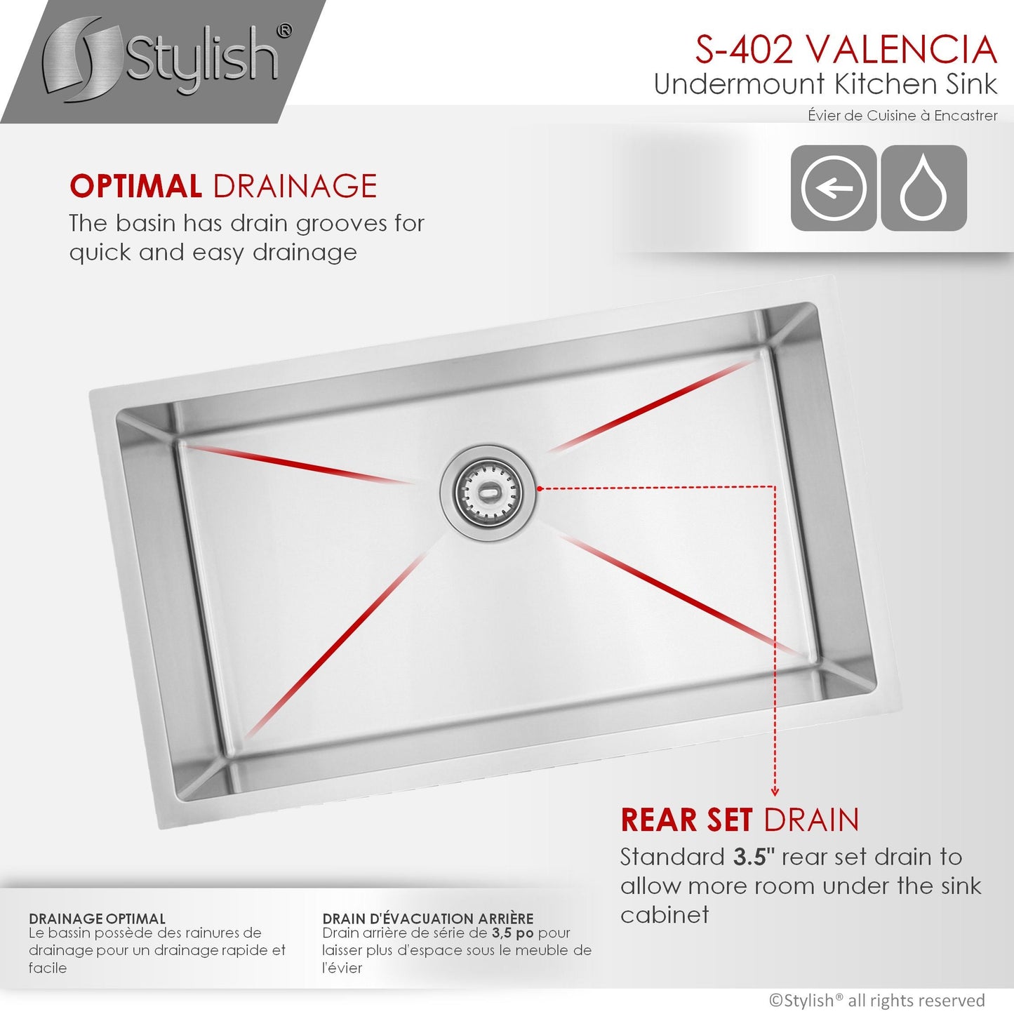 STYLISH Valencia 31.13" x 18" Single Bowl Undermount Stainless Steel Kitchen Sink S-402G