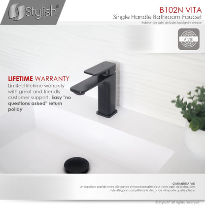 Stylish Vita Single Handle 6" Bathroom Faucet for Single Hole Brass Basin Mixer Tap, Matte Black Finish B-102N