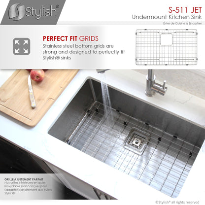 Stylish Jet 30" x 18" Single Bowl Stainless Steel Kitchen Sink with Square Strainer S-511XG