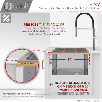 Stylish Workstation Serving Board With 3 Containers A-908