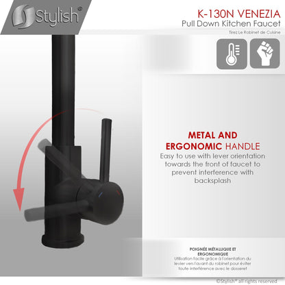 Stylish Venezia 12" Kitchen Faucet Single Handle Pull Down Dual Mode Stainless Steel, Matte Black Finish K-130N