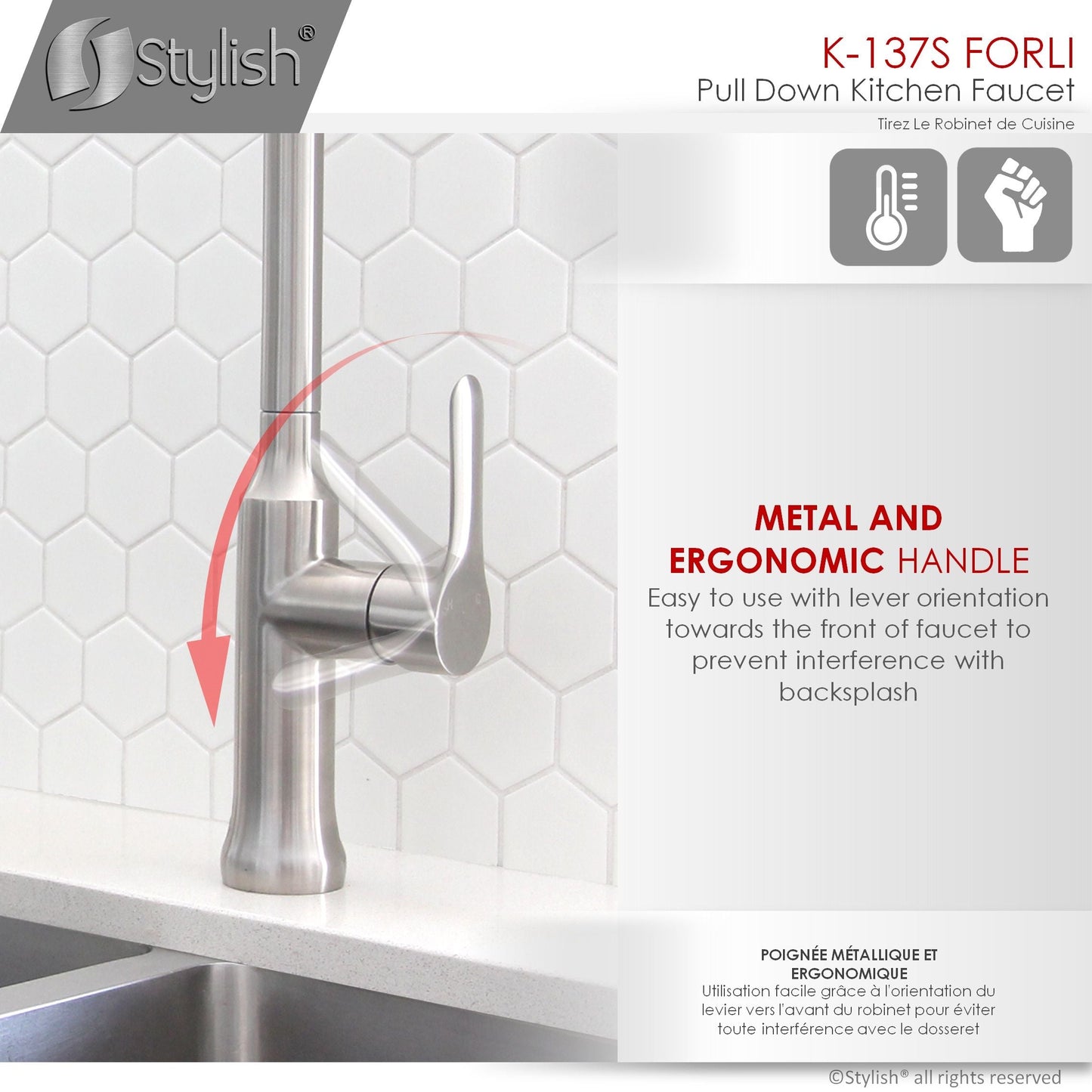 Stylish Forli 18.5" Kitchen Faucet Single Handle Pull Down Dual Mode Stainless Steel Brushed Finish K-137S