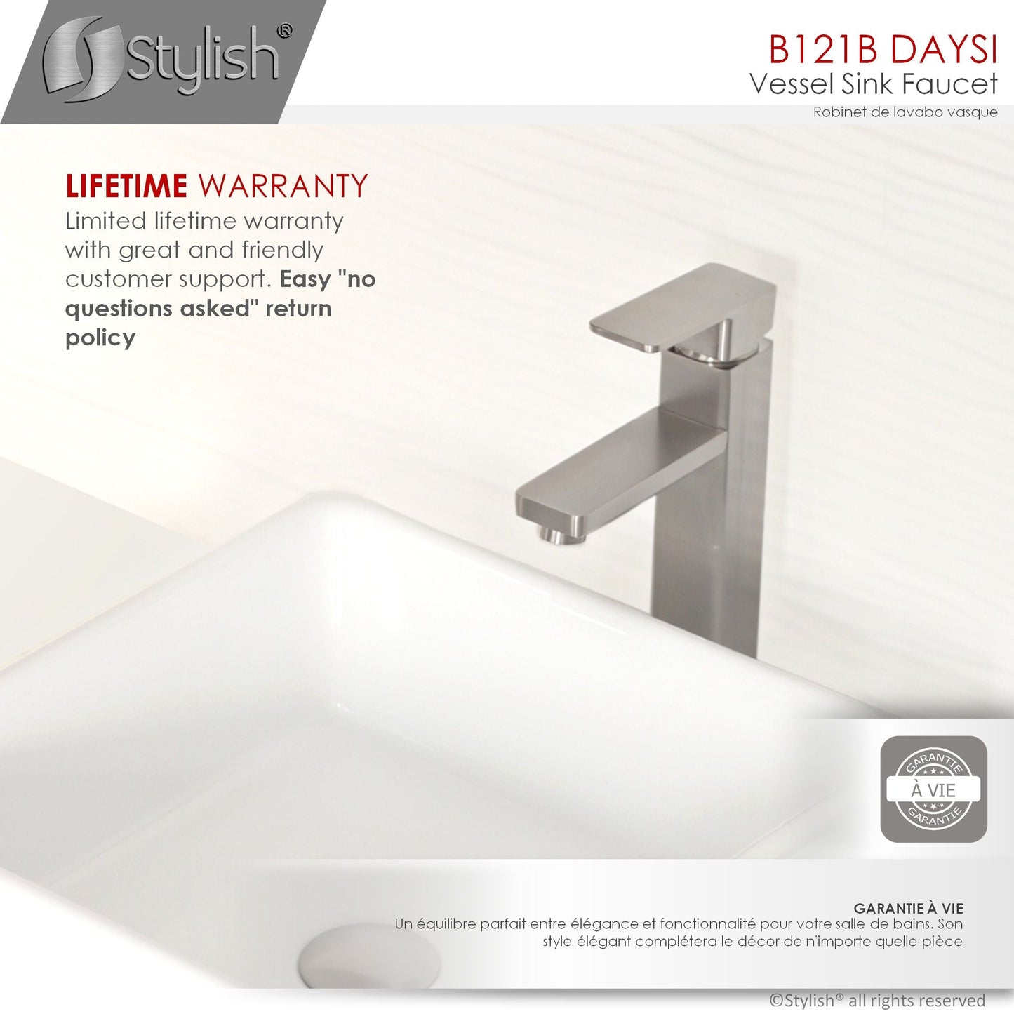 Stylish Daysi Brushed Nickel 12" Single-Hole Vessel Sink Bathroom Faucet B-121B
