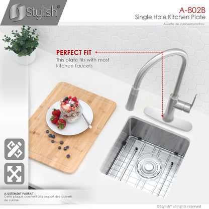 Stylish Kitchen Faucet Plate in Stainless Steel in Brushed Nickel Finish A-802B