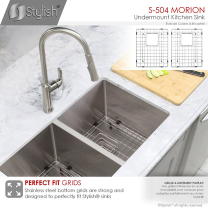 Stylish Morion 30" x 18" Double Bowl Stainless Steel Kitchen Sink with Square Strainers S-504XG