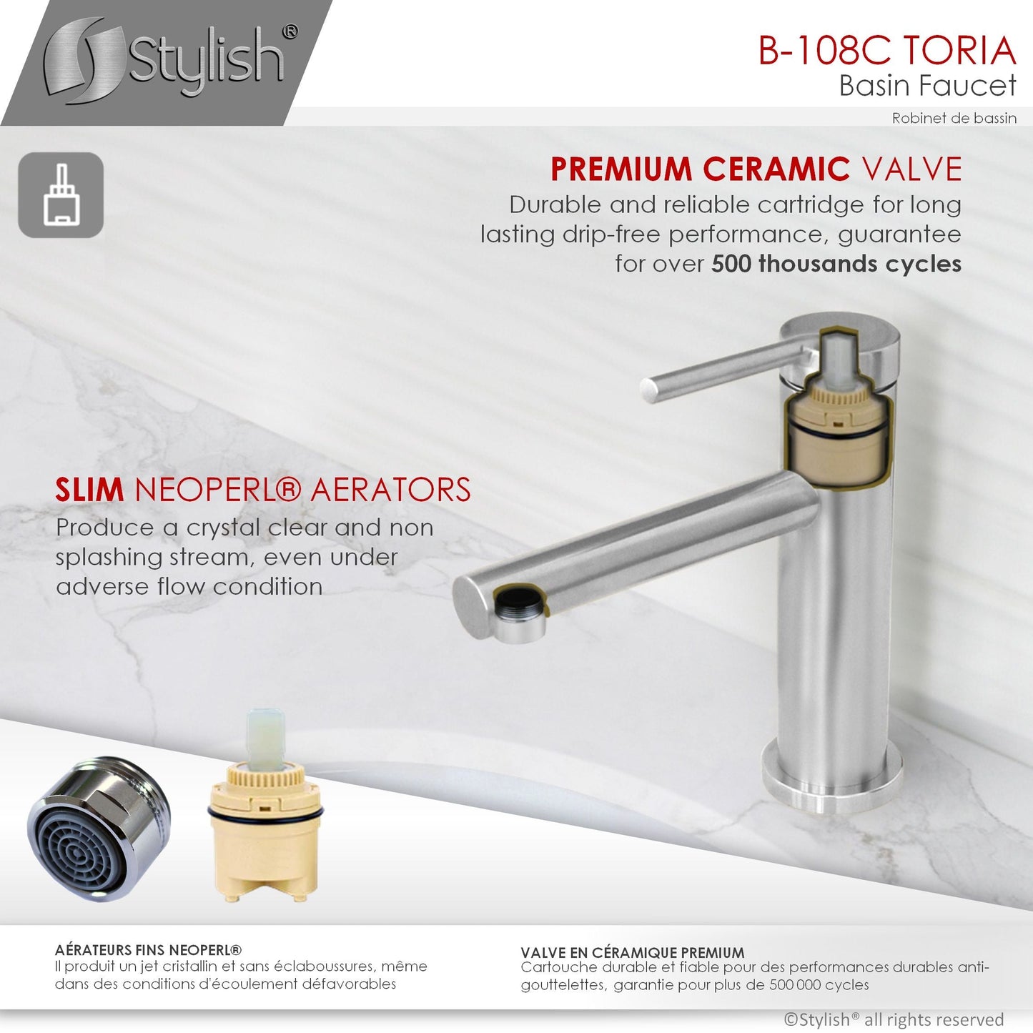 Stylish Toria 6" Single Handle Basin Bathroom Faucet in Stainless Steel Finish B-108S