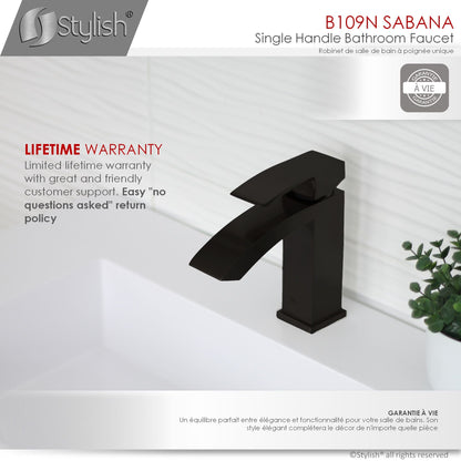 Stylish Sabana Single Handle 7" Bathroom Faucet for Single Hole Brass Basin Mixer Tap, Matte Black Finish B-109N