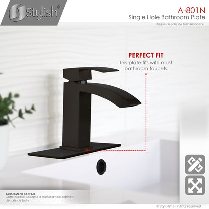 Stylish Single Hole Bathroom Faucet Plate in Matte Black Finish A-801N