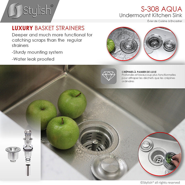 Stylish Aqua 19" x 18" Single Bowl Undermount Stainless Steel Kitchen Sink Laundry S-308XG